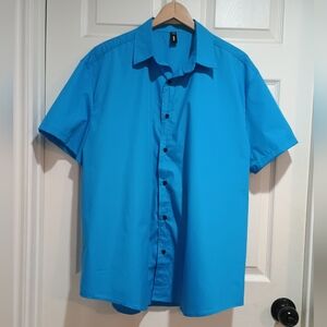 Women's Ouku Casual Blue Button Down Short Sleeve Shirt Size 2XL